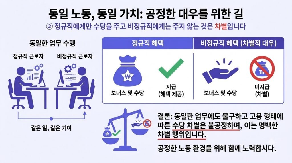 정규직만 주고 비정규직은 안 준다면 불법일 수 있습니다